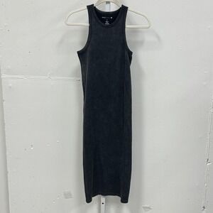 Brave Fame‎ Ribbed Racerback Midi Dress Charcoal Grey Mineral Wash Small Bodycon
